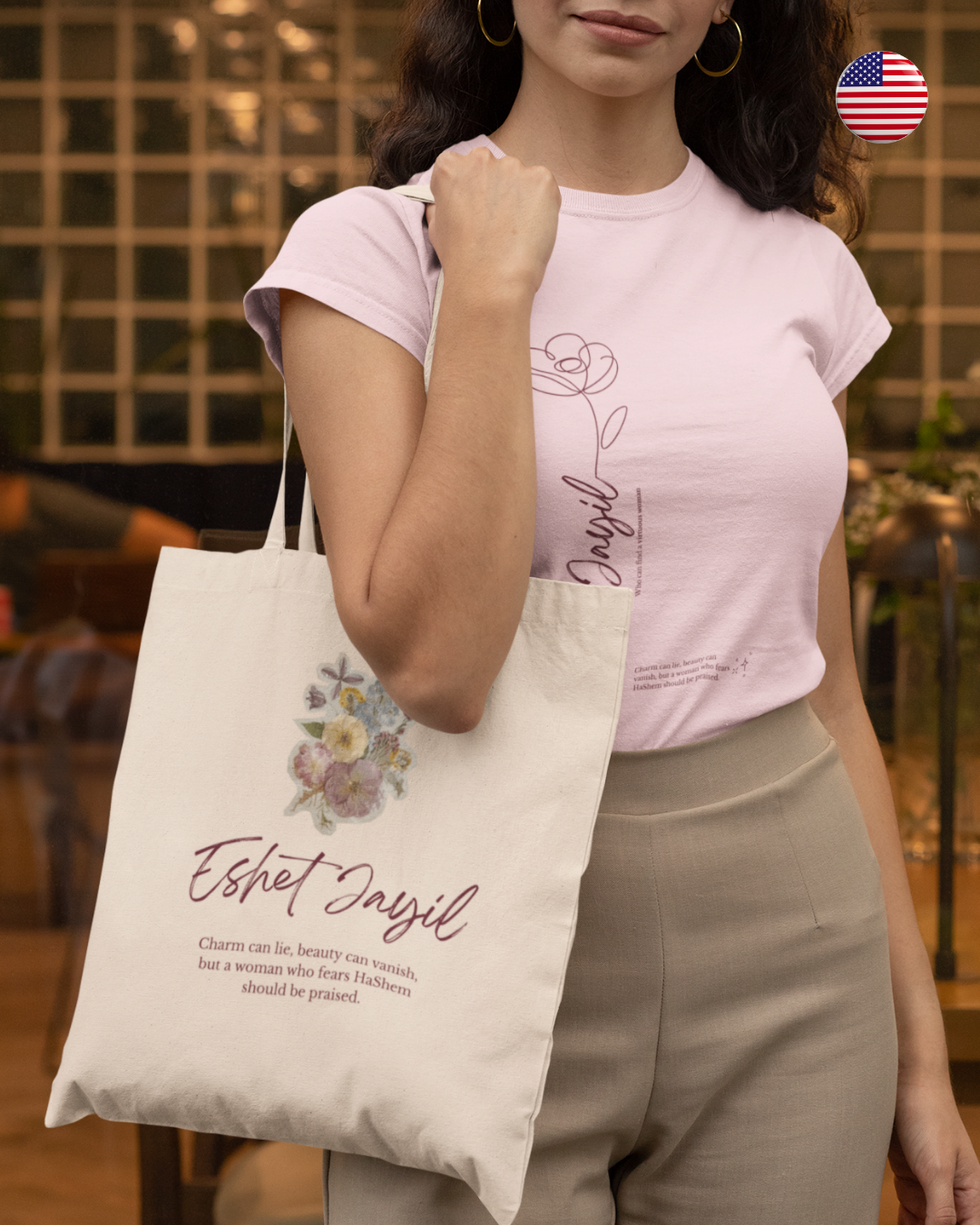 Tote Bag Vintage Bouquet: "Eshet Jayil" (En)