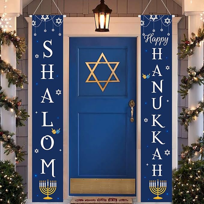 Decoraciones de Hanukkah, Pancarta de Decoración de Puerta de Hanukkah, Pancartas Azules de Hanukkah, Letrero Colgante de Hanukkah para Hogar Exterior Interior Pared Puerta Delantera