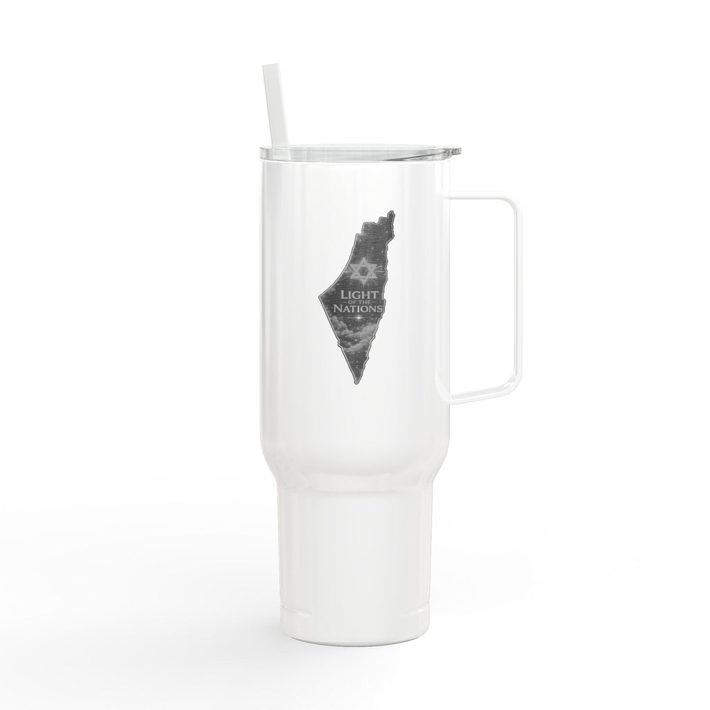 Israel Map Engraved 40oz Insulated Tumbler – “Am Israel Chai” Hebrew Travel Mug with Handle & Straw