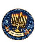 Decoración Hanukkah con Menorá Encendida | Placa Decorativa “Happy Hanukkah” Estilo Artístico